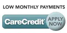 CareCredit logo with low monthly payments offer and apply now button for dental financing.