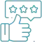 Thumbs up with stars rating review feedback icon for dental care satisfaction