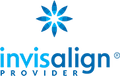 Invisalign logo with blue star icon and text representing orthodontic treatment services.