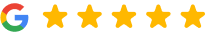 Google logo with five gold stars indicating excellent dental practice rating and review